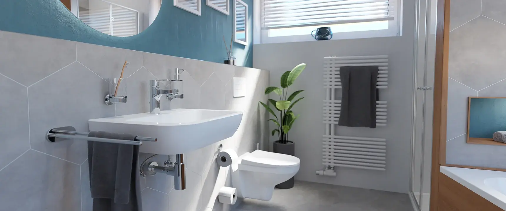 Een zeer mooie en moderne badkamer, ingericht met delphis-producten