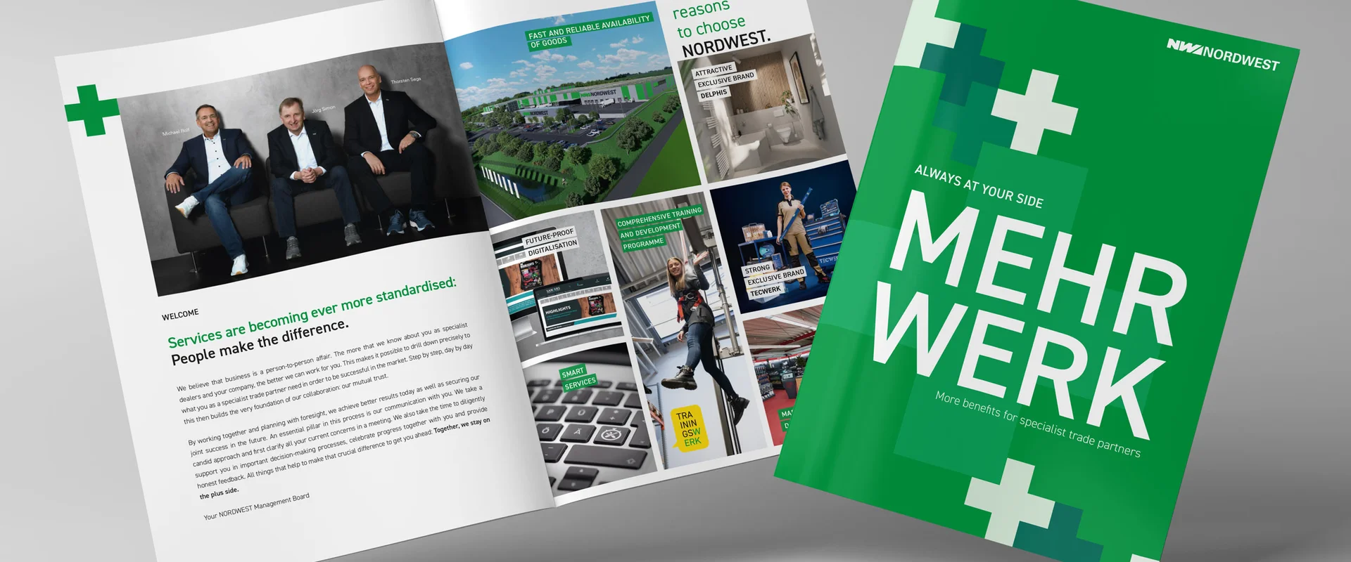Graphique de mockup de la MehrWerk brochure pour commerçants spécialisés