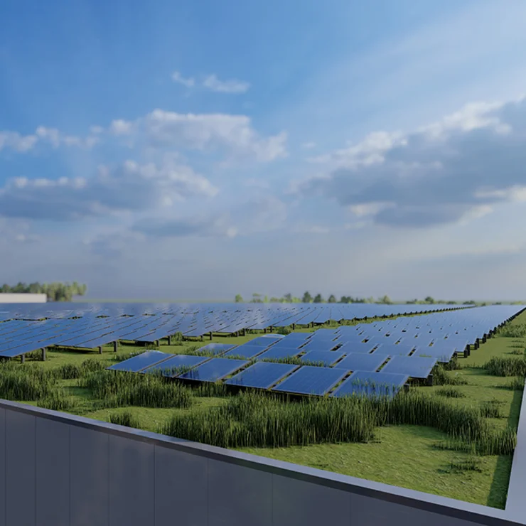 3D Visualisierung der PV-Anlage auf dem Dach des neuen NORDWEST Lagers in Alsfeld