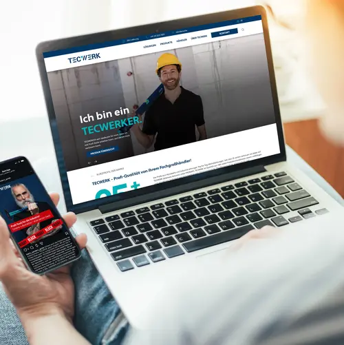 Die Website www.tecwerk.com und ein Social-Media-Posting zu TECWERK