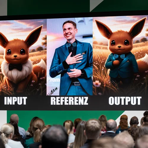 Keynote-Speaker und Regisseur Florian Arndt sprach über 20  KI-Tools, die Unternehmen und Marketing revolutionieren.    