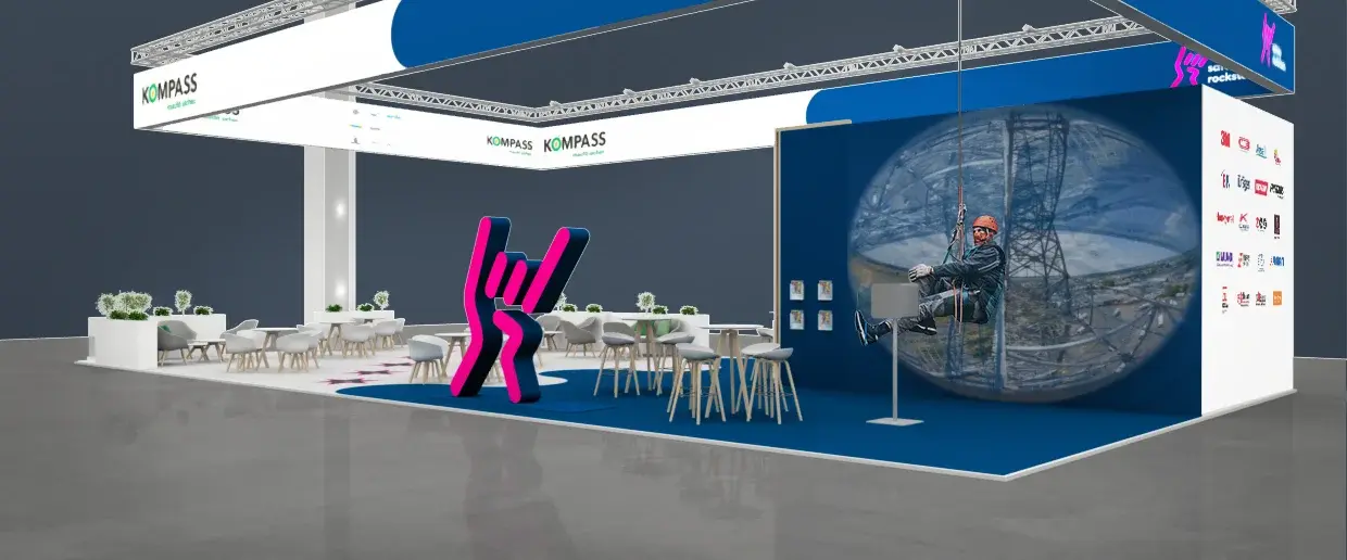 Grafik zum Messestand der KOMPASS-Gruppe auf der A+A